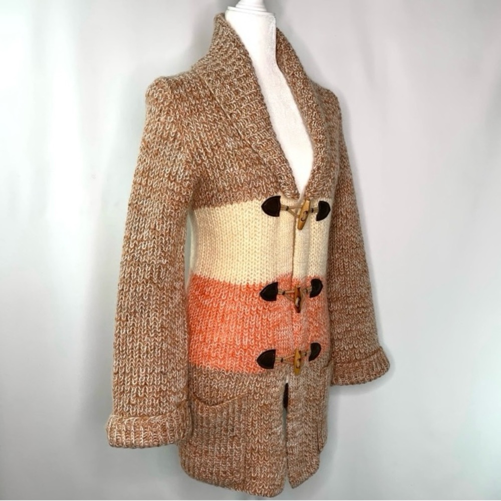 Vtg 70s Fall Evenings ๐ Gorgeous Vintage Chunky Knit Toggle Button Cardigan - Picture 9 of 9
